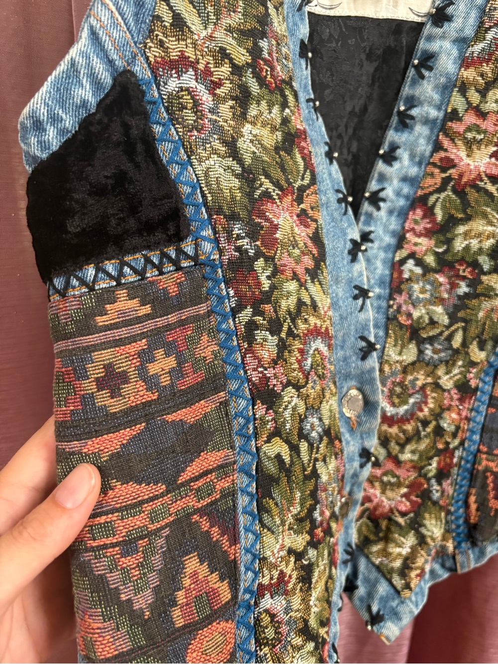 SOLD!!! Vintage People For The Planet Embellished Floral Denim Vest - Picture 2 of 8
